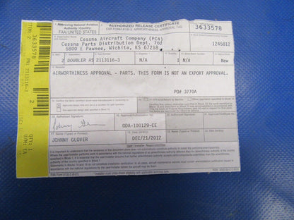 Cessna P210 Doubler LWR FWD Fuselage P/N 2113116-3 NOS (0119-213)
