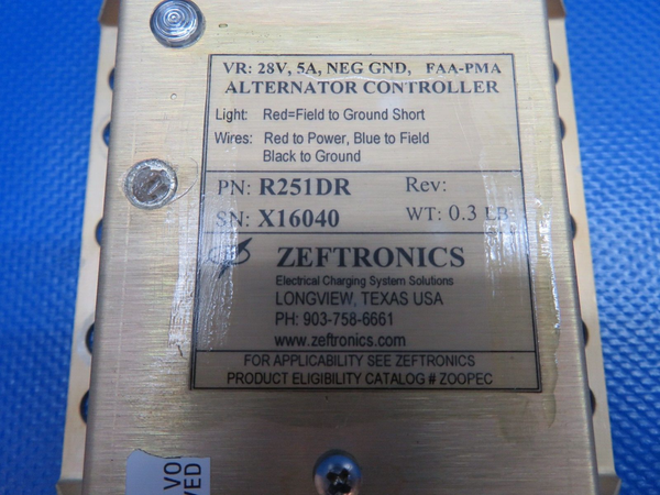 Zeftronics Alternator Controller 28V P/N R251DR WARRANTY (0324-1729)