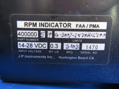 Piper PA-28-180 Cherokee RPM Indicator P/N 400000-54-G300Y2470R2700 (0233-708)
