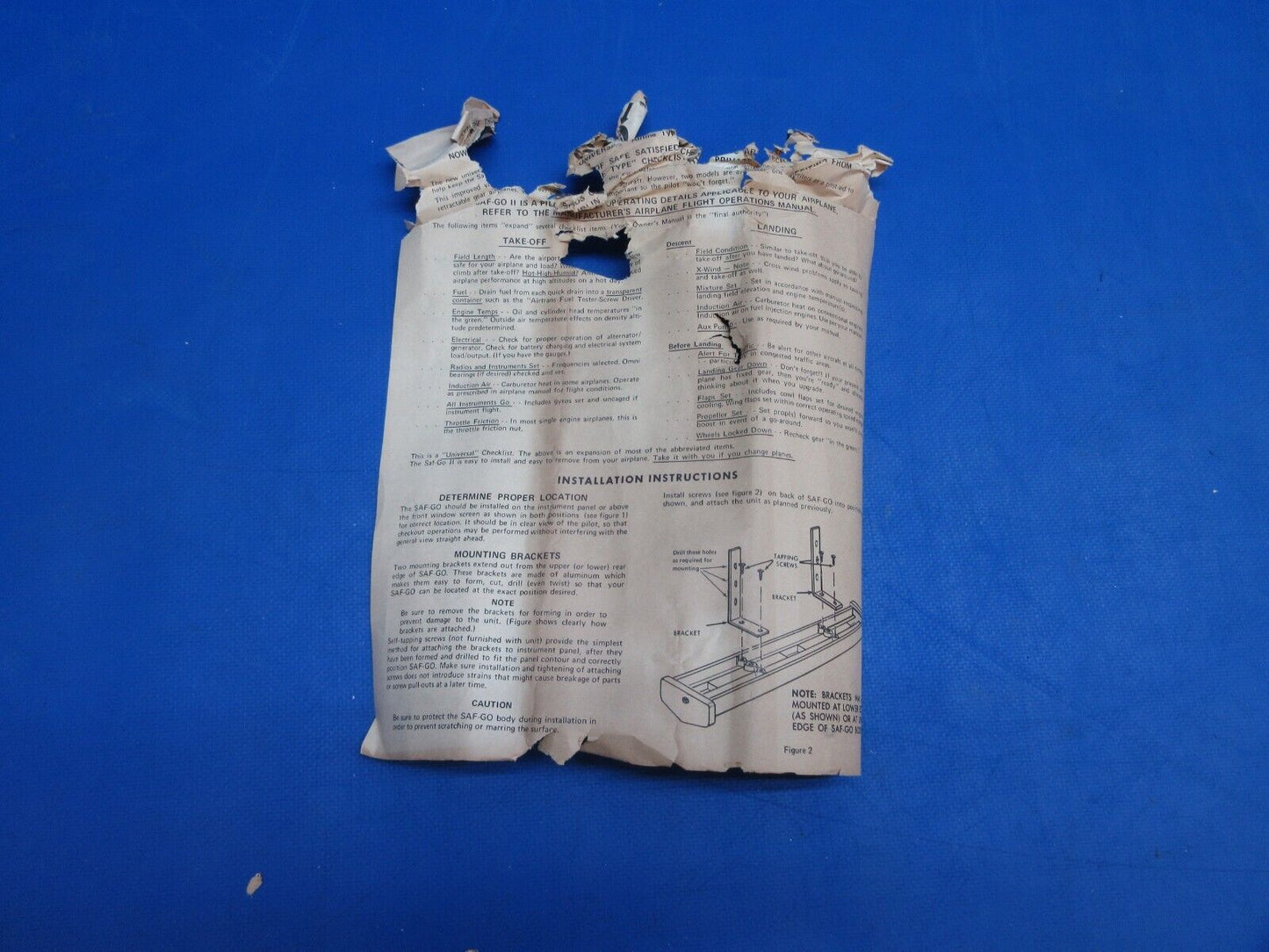 Aircraft Checklist / Checkout Board P/N SAF-GO NOS (1023-842)