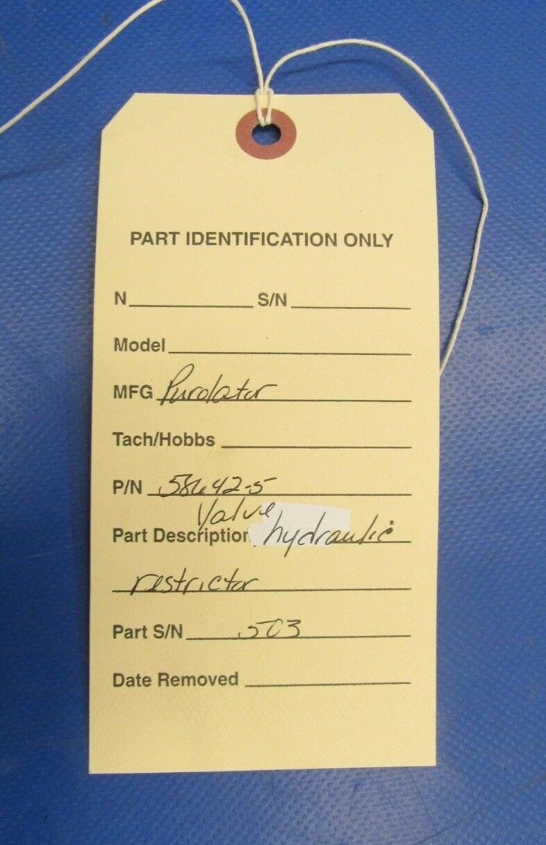Purolator Hydraulic Valve Restrictor P/N 58642-5  (1218-99)