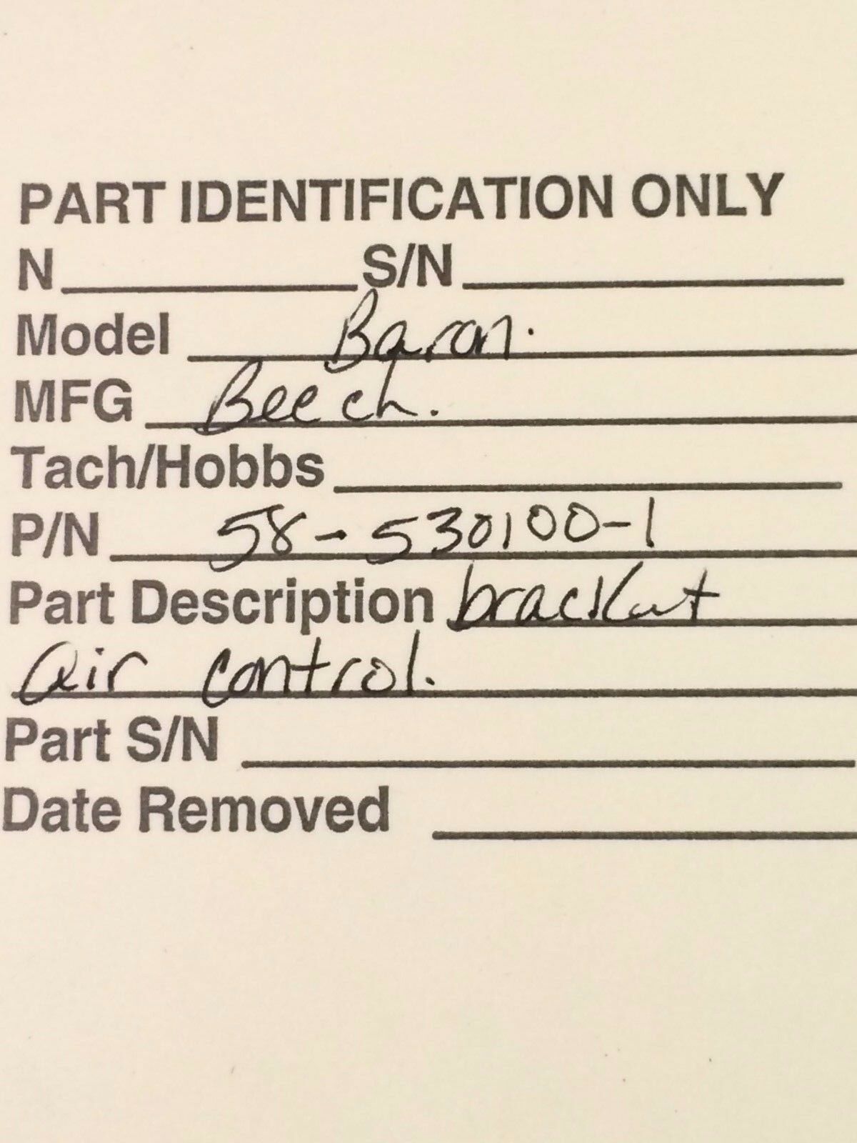 Beech Baron Bracket Assy Fresh Air Control P/N 58-530100-1 (1016-36)
