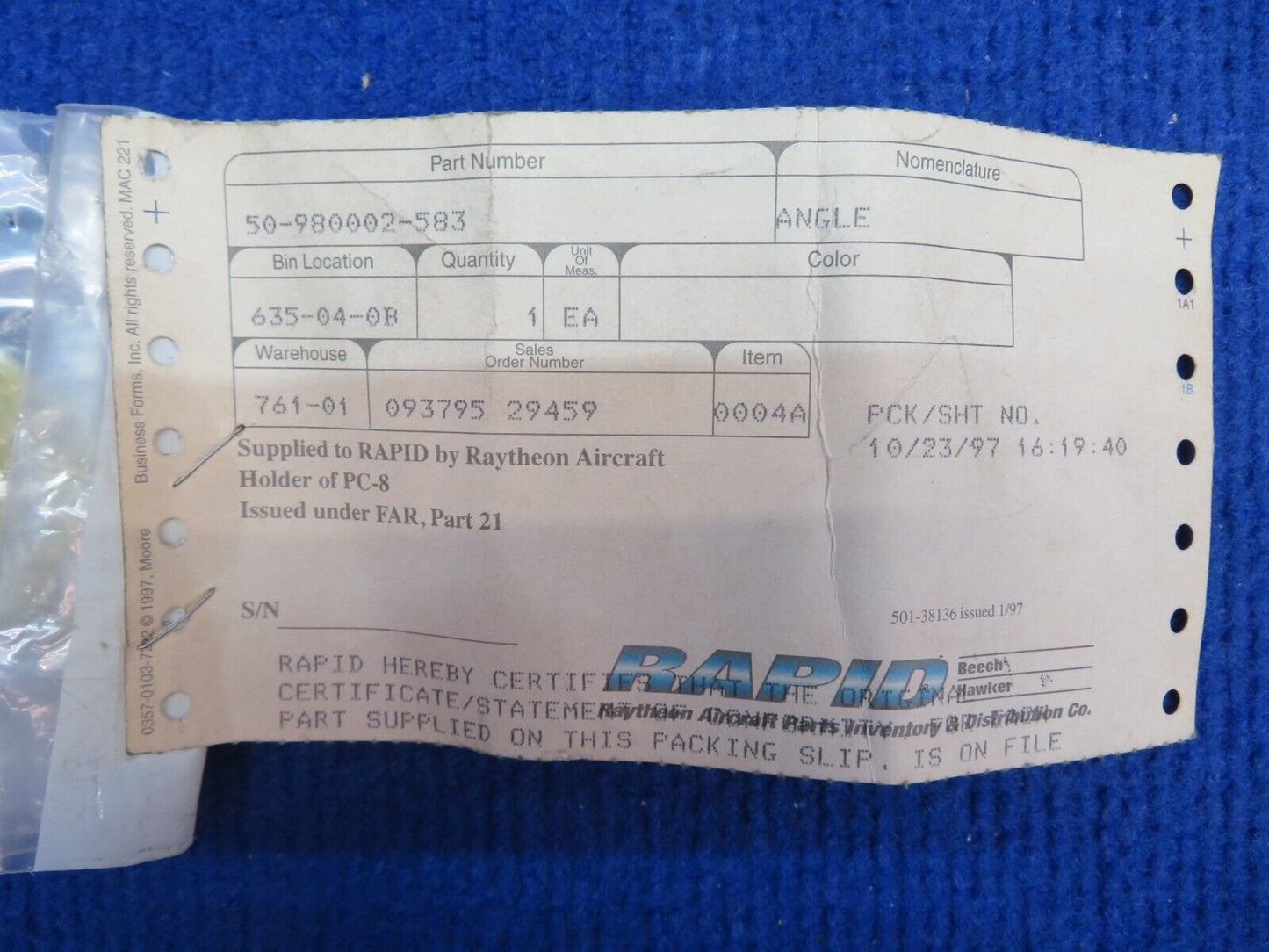 Beechcraft Angle P/N 50-980002-583 NOS (0622-696)