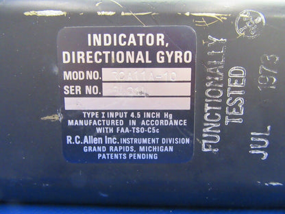 R.C. Allen Direction Gyro Indicator P/N RCA11A-10 (0521-636)