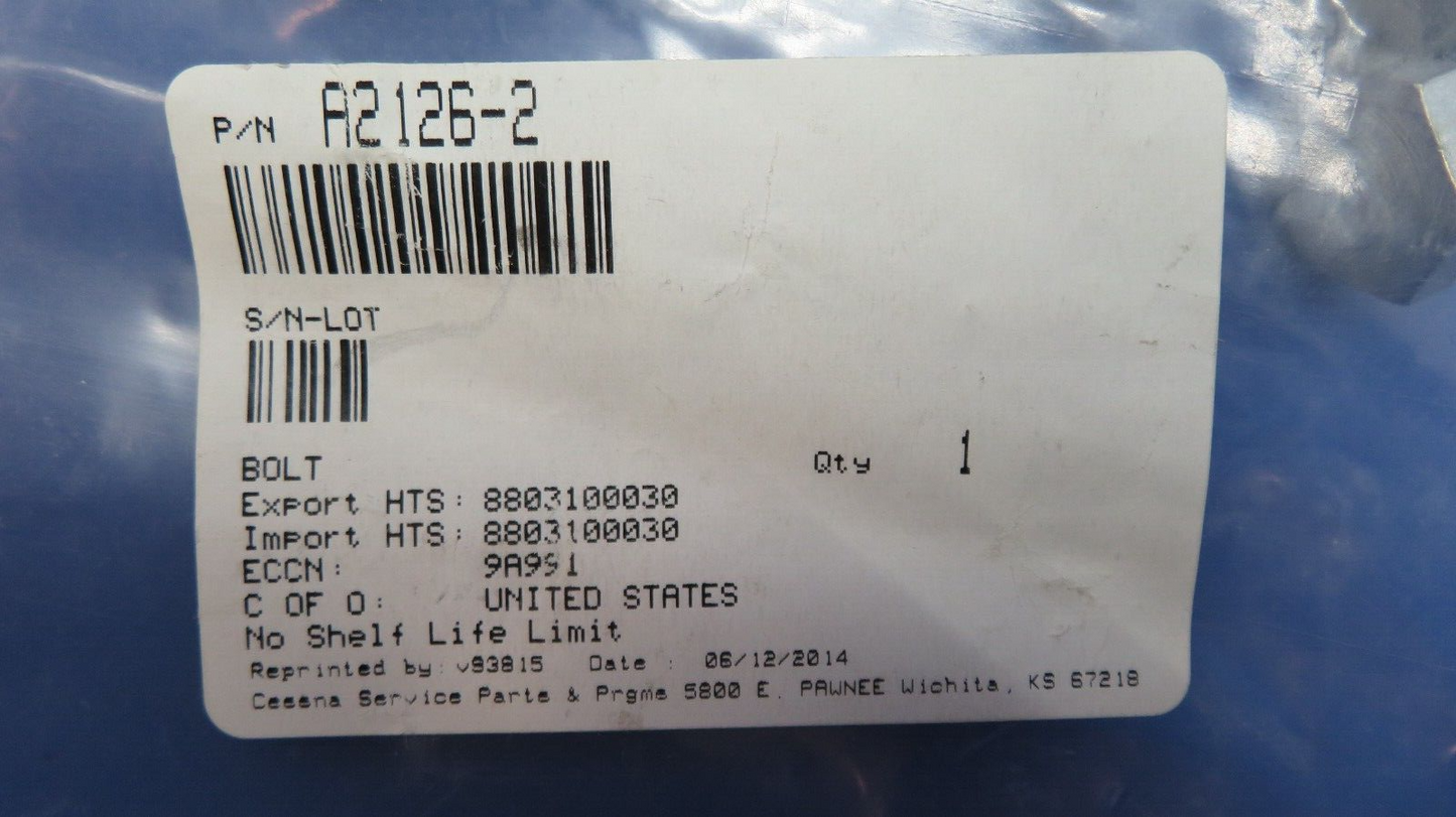 McCauley Propeller Bolt w/ Paperwork P/N A2126-2 SET OF 6 NOS (0523-263)