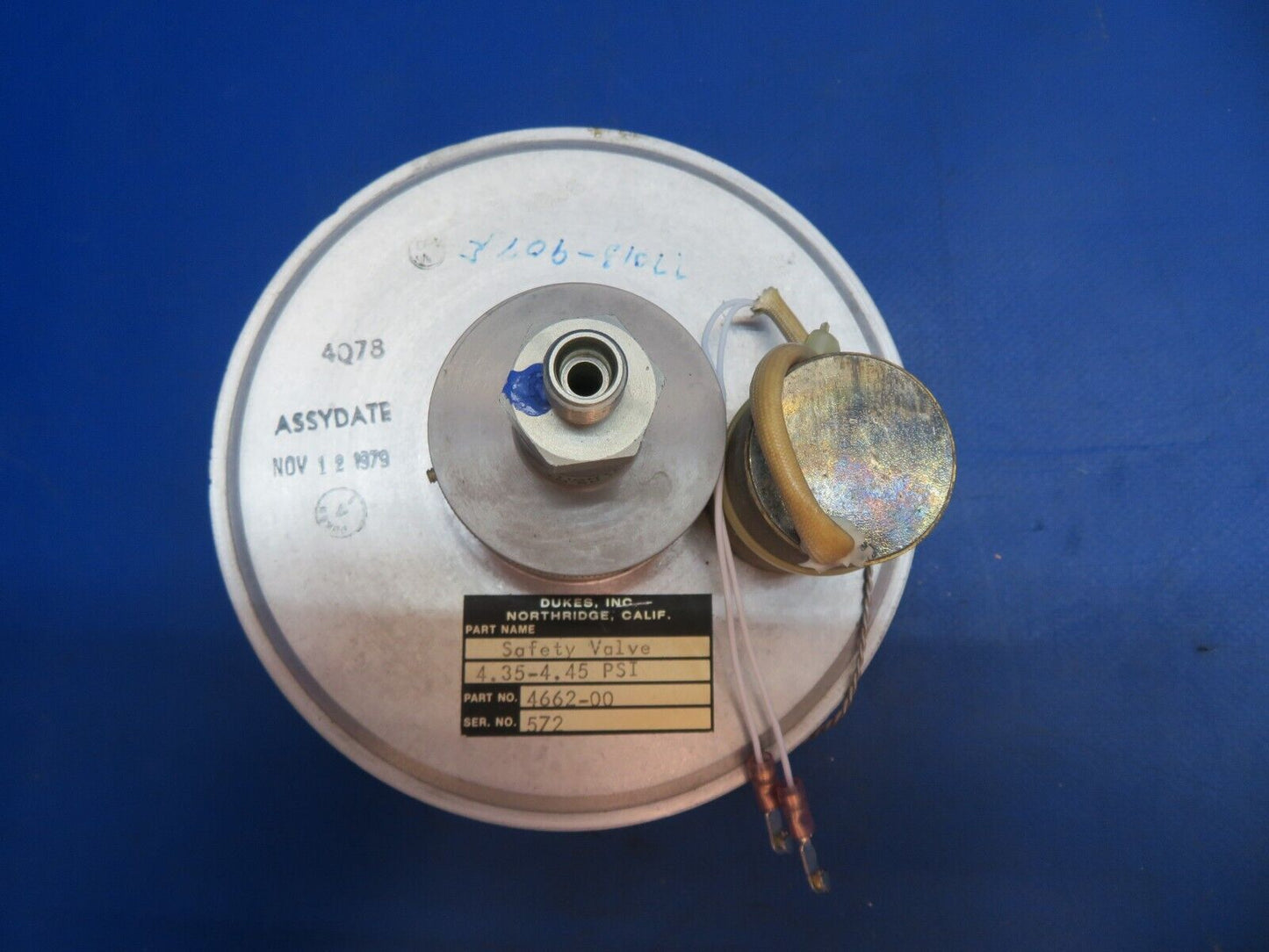 Piper Aerostar 602P Dukes Safety Valve Pressure P/N 4662-00 (0123-658)