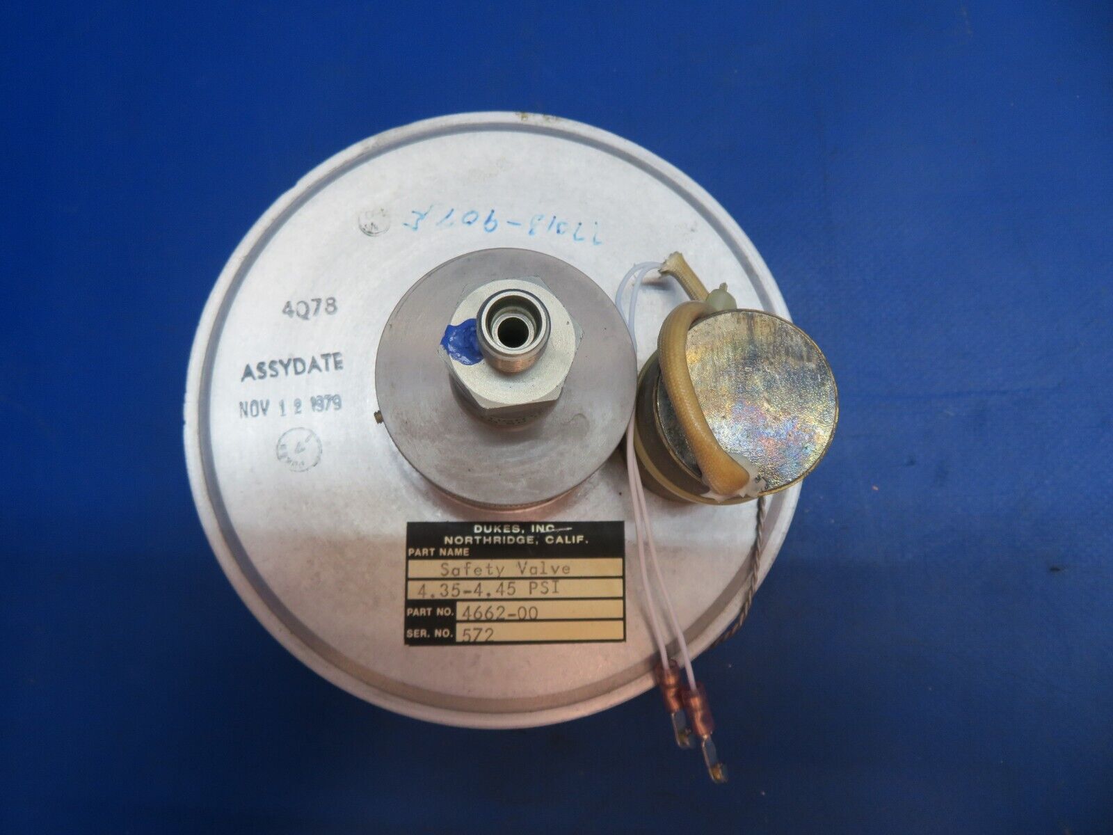 Piper Aerostar 602P Dukes Safety Valve Pressure P/N 4662-00 (0123-658)