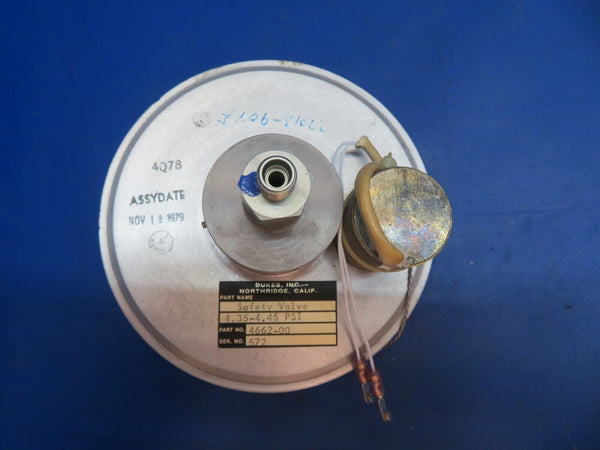 Piper Aerostar 602P Dukes Safety Valve Pressure P/N 4662-00 (0123-658)