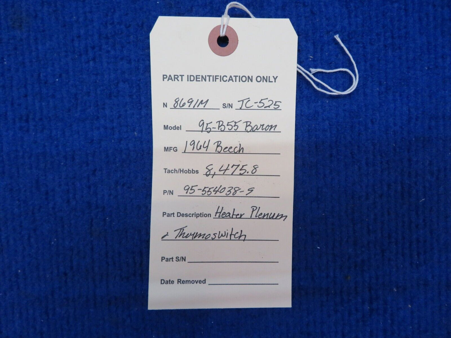 Beech 95-B55 Baron Heater Plenum and Thermoswitch P/N 95-554038-9 (0622-760)