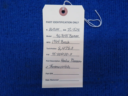 Beech 95-B55 Baron Heater Plenum and Thermoswitch P/N 95-554038-9 (0622-760)