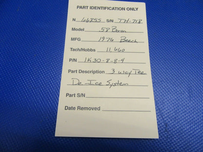 Beech 58 Baron 3 Way Tee De-Ice System P/N 1K30-8-8-4 (0521-487)