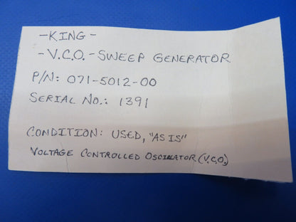 King V.C.O. Sweep Generator  Vintage P/N 071-5012-00 (1122-375)