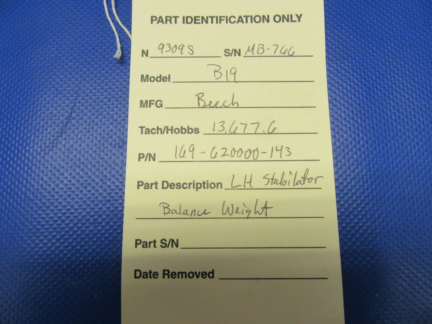 Beech B19 Counter Weight Tab Stabilator LH P/N 169-620000-143 (0321-389)