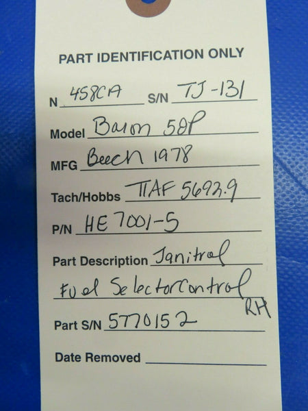 Beech Baron 58P Janitrol Fuel Selector Control RH HE7001-5 (0320-462)