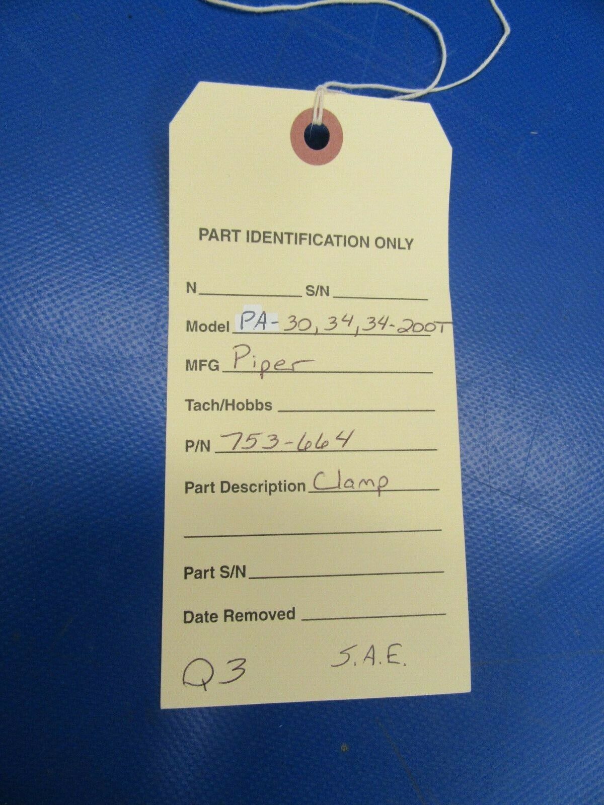 Piper PA-30, 34, 34-200T Clamp P/N 753-664 NOS (0419-188)