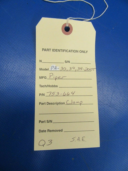 Piper PA-30, 34, 34-200T Clamp P/N 753-664 NOS (0419-188)
