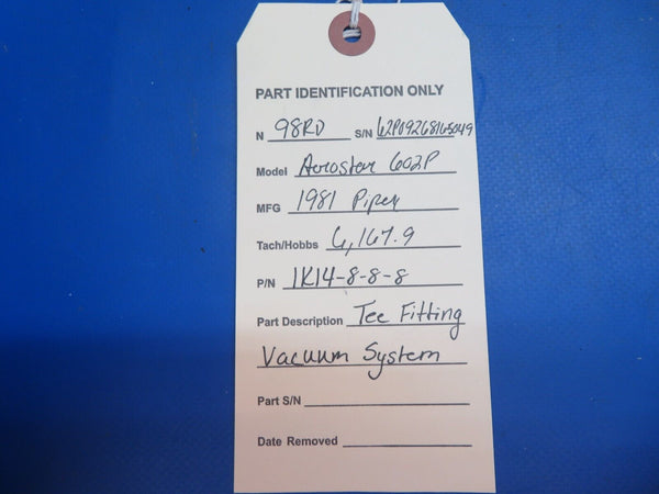 Piper Aerostar 602P Tee Fitting Vacuum System P/N 1K14-8-8-8 (0123-750)