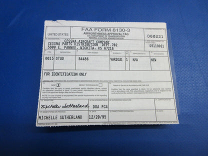 McCauley Threaded Propeller Stud w/ 8130 NOS LOT OF 2 P/N B4486 (0523-392)