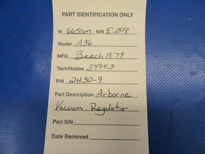 Beech Bonanza A36 Airborne Vacuum Regulator P/N 2H30-9 (0719-74)