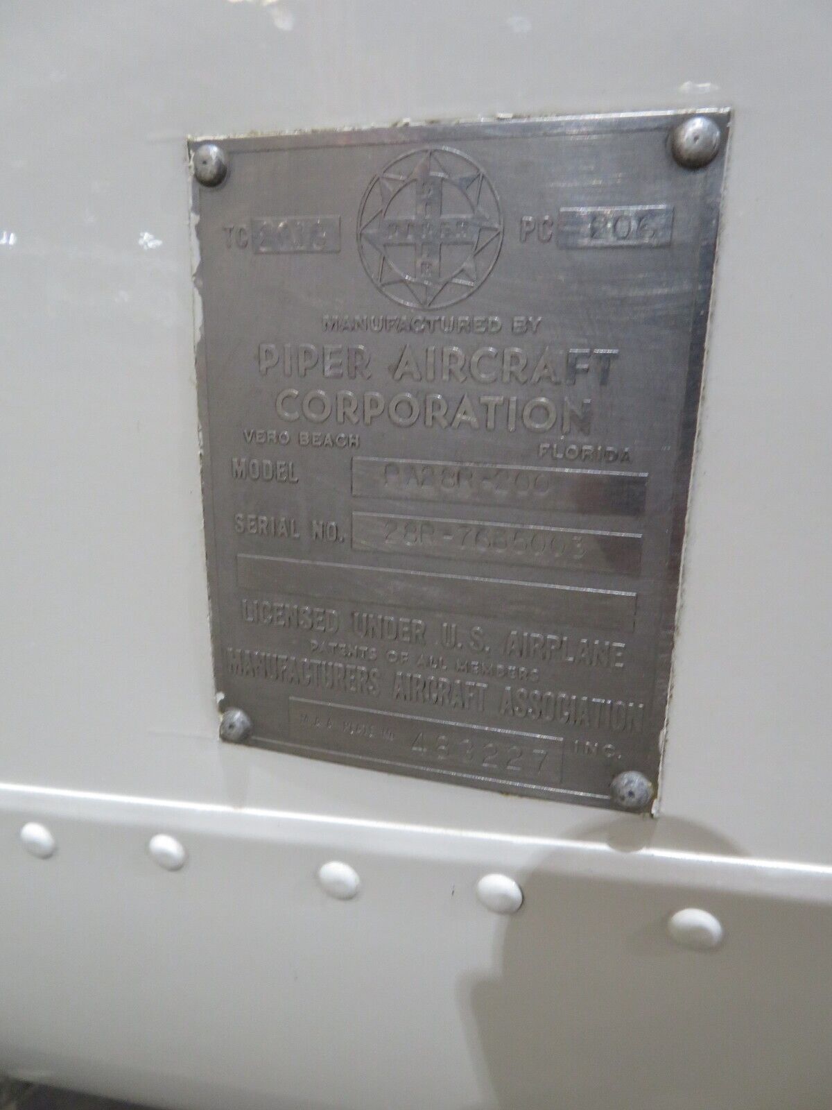Damaged 1976 PA-28R-200 Arrow Fuselage S/N 28R-7635003 (0822-106)