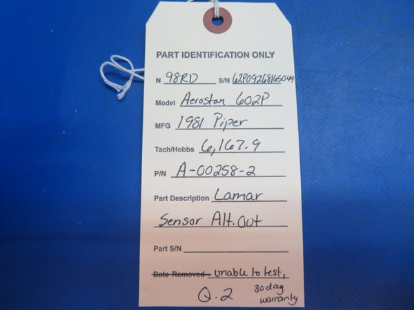 Piper Aerostar 602P Lamar Sensor Alt. Out P/N A-00258-2 (0123-680)