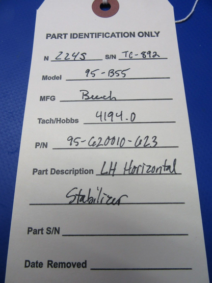 Beech 95-B55 Baron LH Horizontal Stabilizer P/N 95-620010-623 (0423-228)