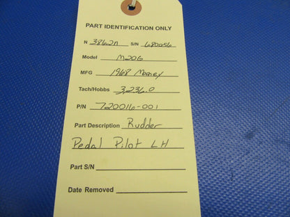 Mooney M20 / M20G Rudder Pedal Pilot / LH P/N 720016-001 (0921-301)