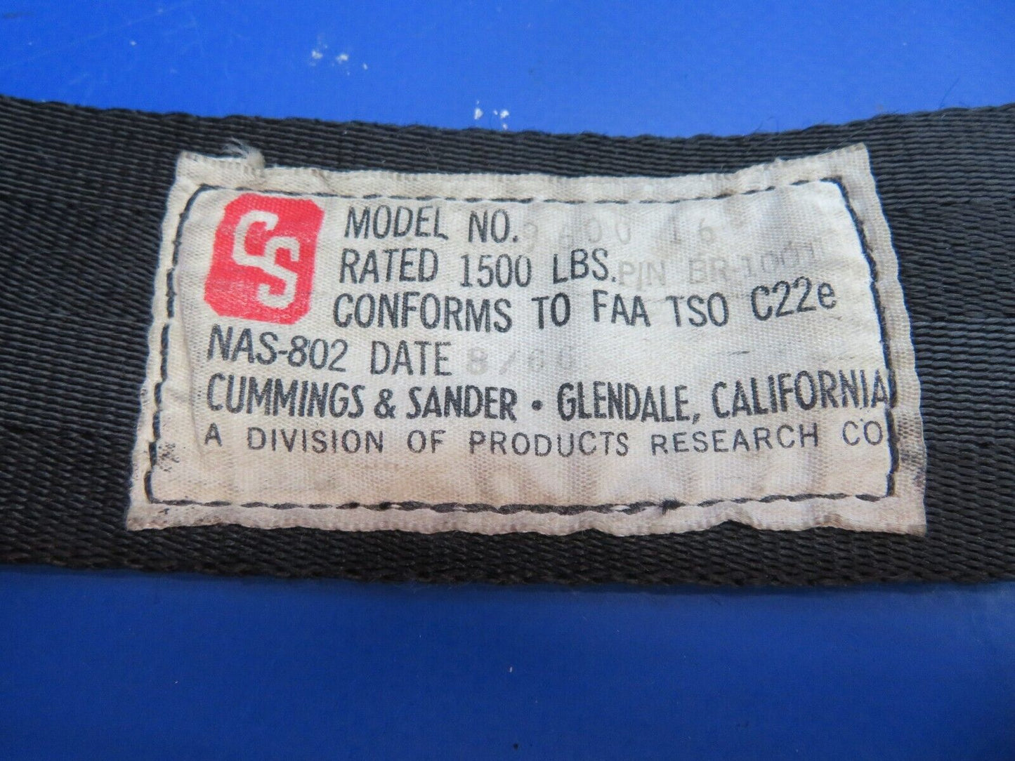 Brantly B2B Helicopter Cummings & Sander Seat Belt Assy P/N 9600-16 (1022-783)