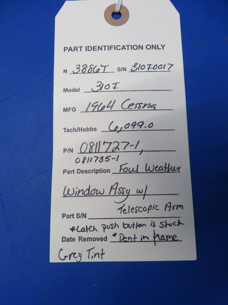 Cessna 310 / 310I Foul Weather Window Assy P/N 0811727-1 (1023-120)