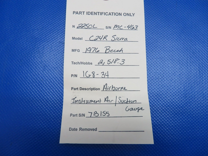 Airborne Instrument Air / Suction Gauge P/N 1G8-34 (0324-1732)
