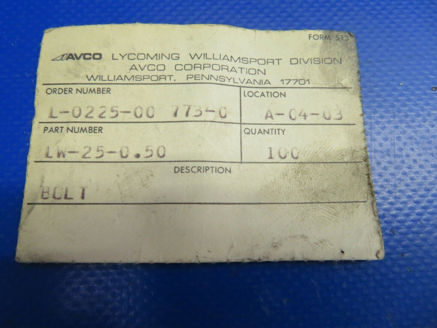 Lycoming Bolt NOS P/N LW-25-0.50 LOT OF 14 (0720-407)