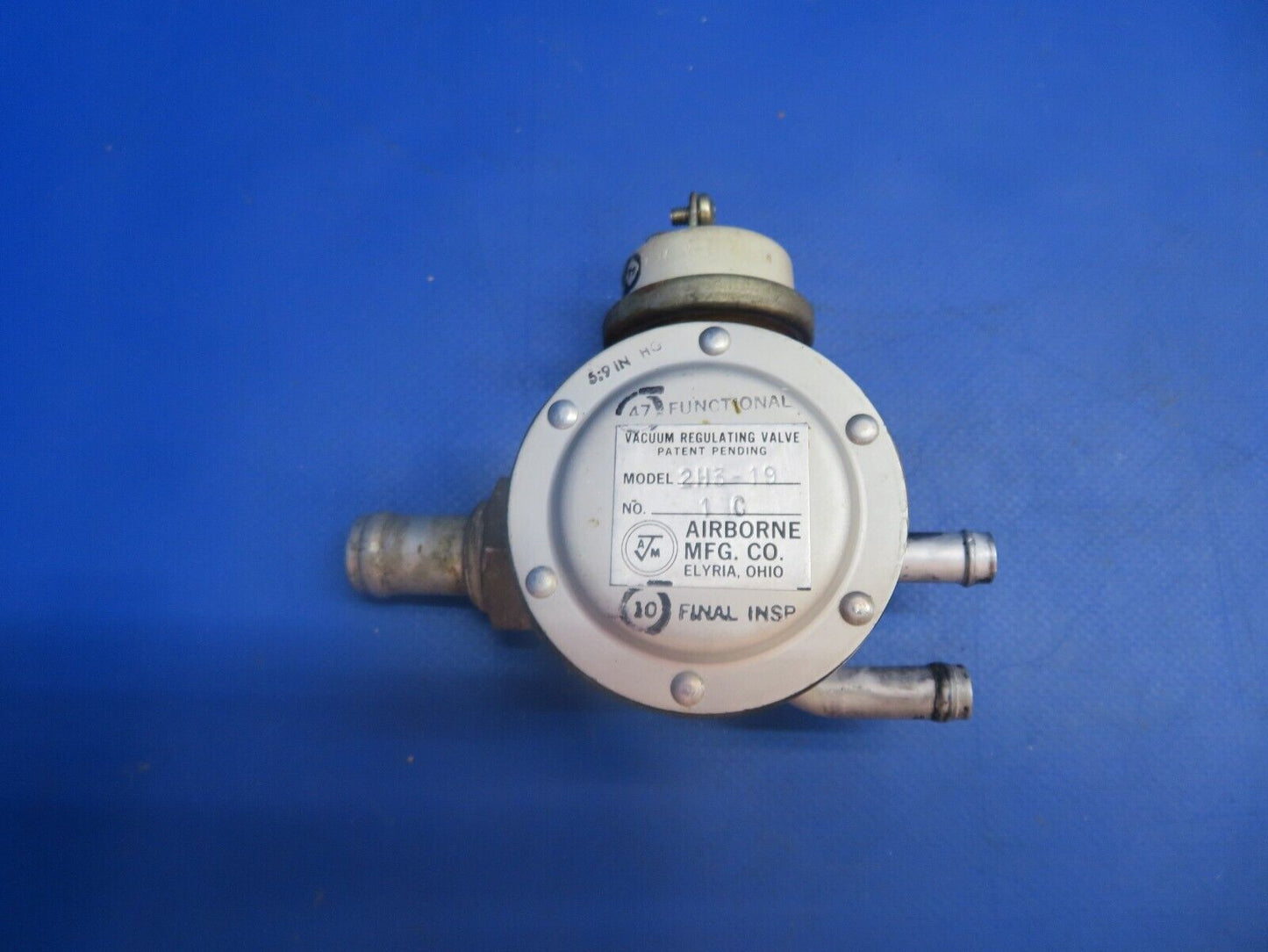Piper Arrow PA-28R-201T Airborne Vacuum Regulating Valve P/N 2H3-19 (1122-682)