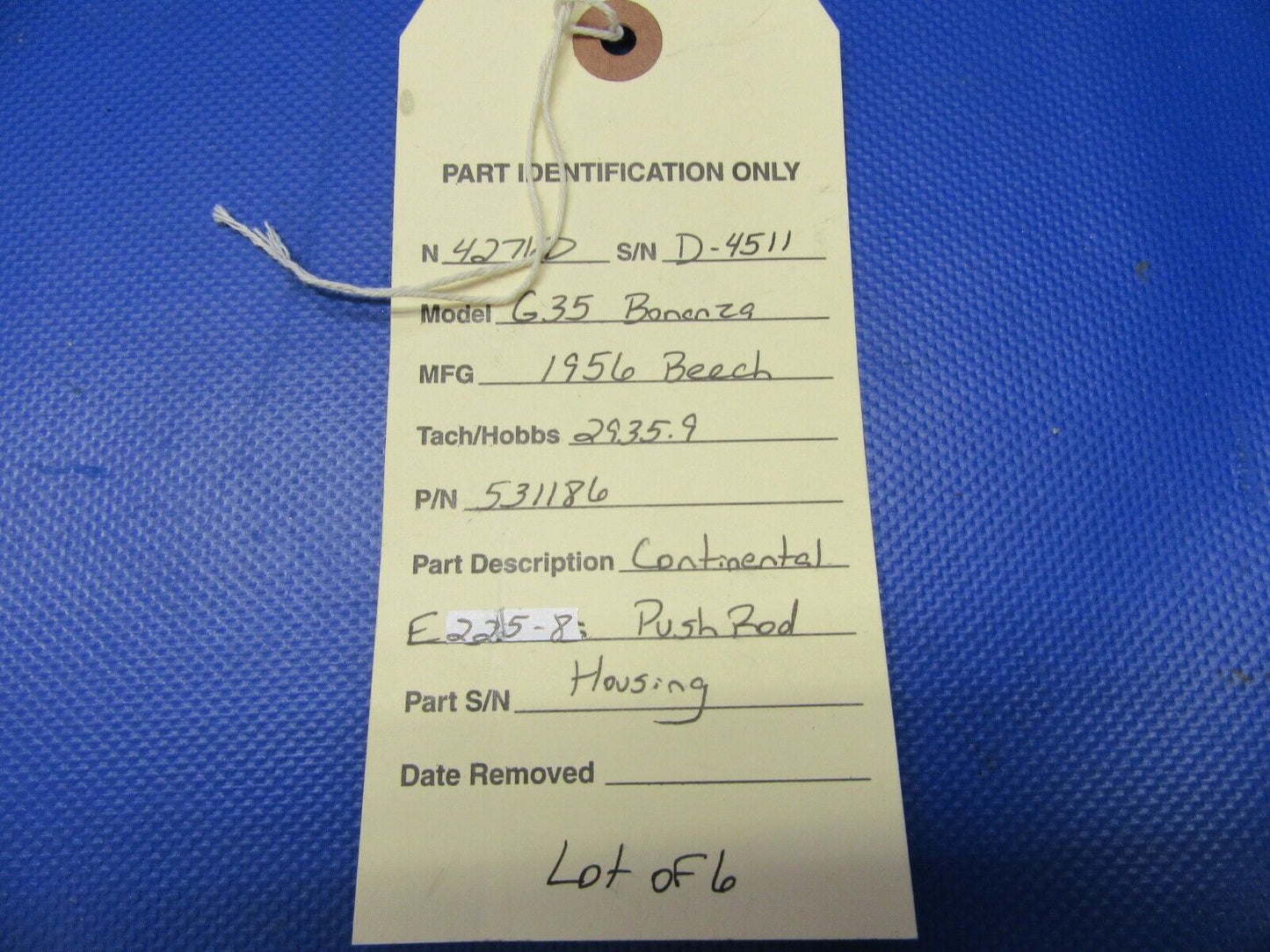 Continental E225-8 Push Rod Housing P/N 531186 LOT OF 6 (0321-339)