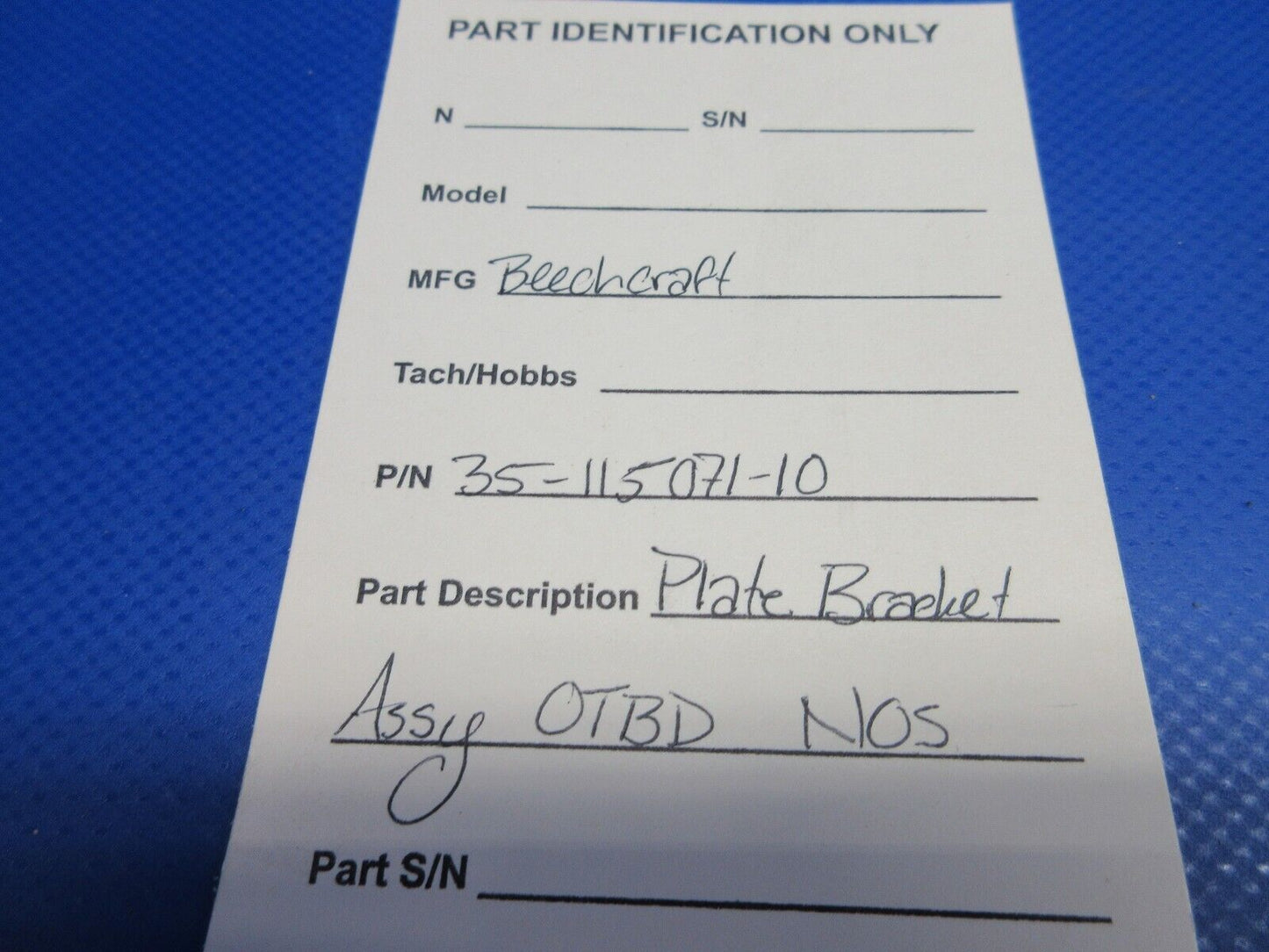 Beech Plate Bracket Assembly OTBO P/N 35-115071-10 NOS (0224-1253)
