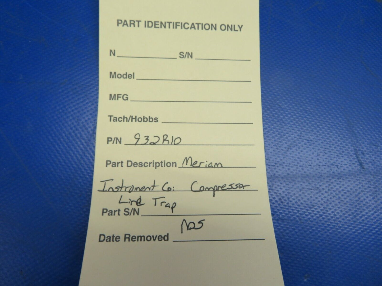 Meriam Instrument Co. Compressor Line Trap NOS P/N 932R10 (0720-634)