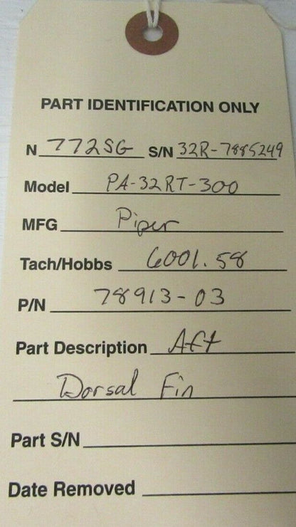Piper PA-32RT AFT Dorsal Fin P/N 78913-03, 78913-003 (0521-509)