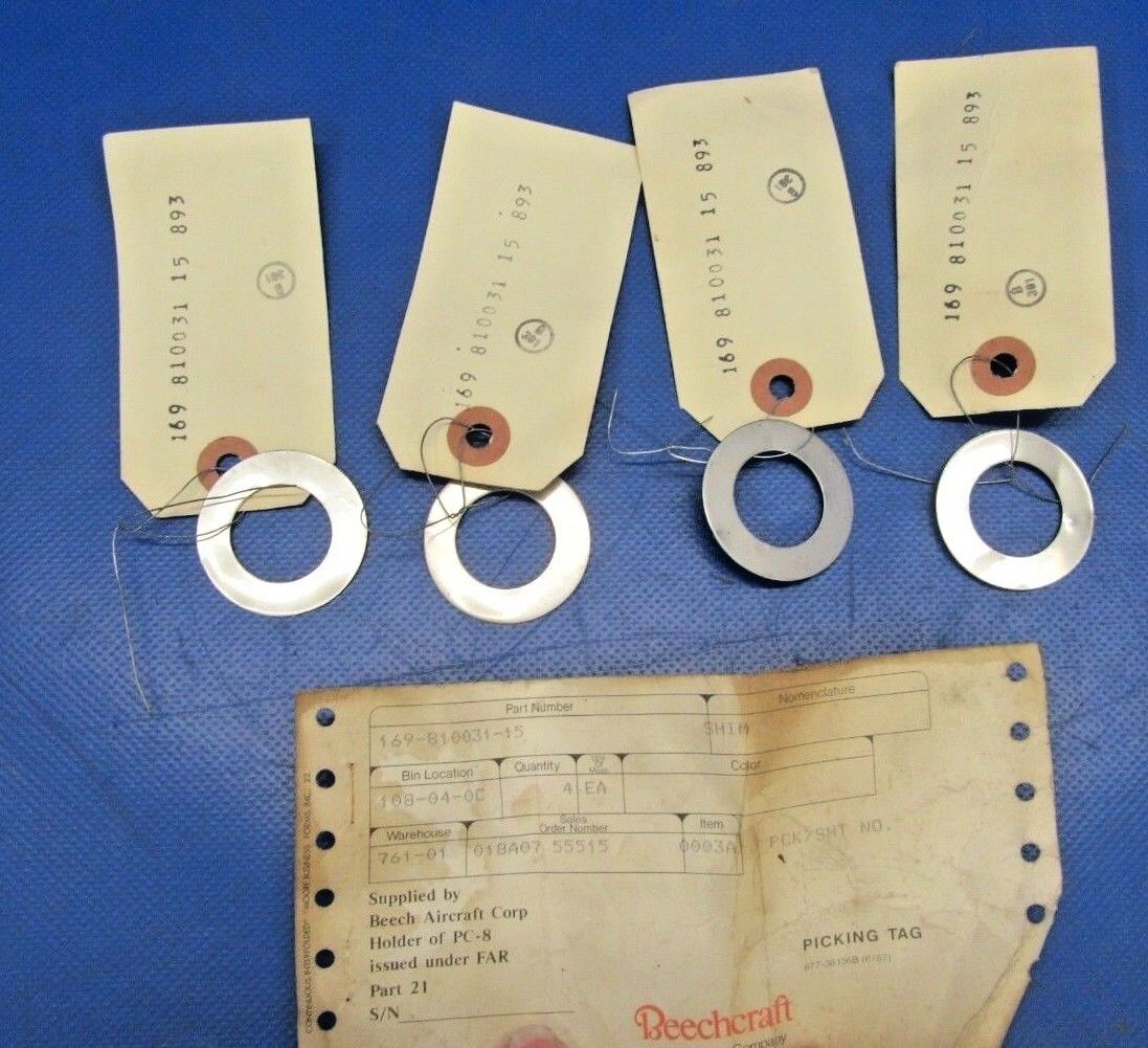 Beech Sierra Shim Main Gear P/N 169-810031-15 LOT OF 4 NOS (1218-235)