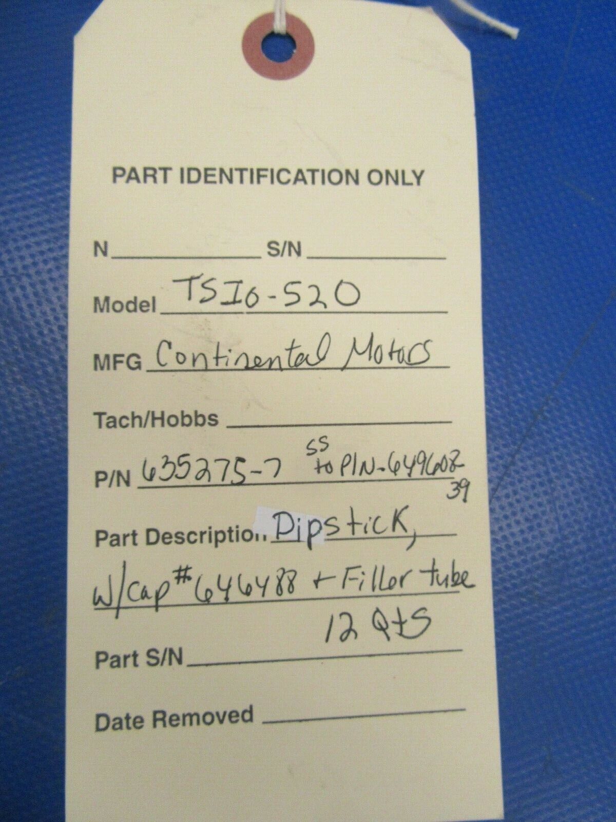 Continental TSIO-520 Dipstick & Tube 635275-7, 649608-39 (0219-65)