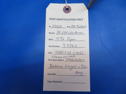 Piper PA-28R-200 Arrow Stabilator Balance Weight & Tab P/N 99803-03 (1022-713)