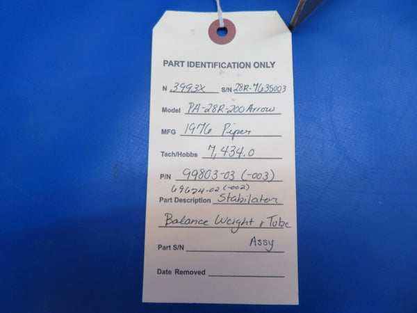 Piper PA-28R-200 Arrow Stabilator Balance Weight & Tab P/N 99803-03 (1022-713)