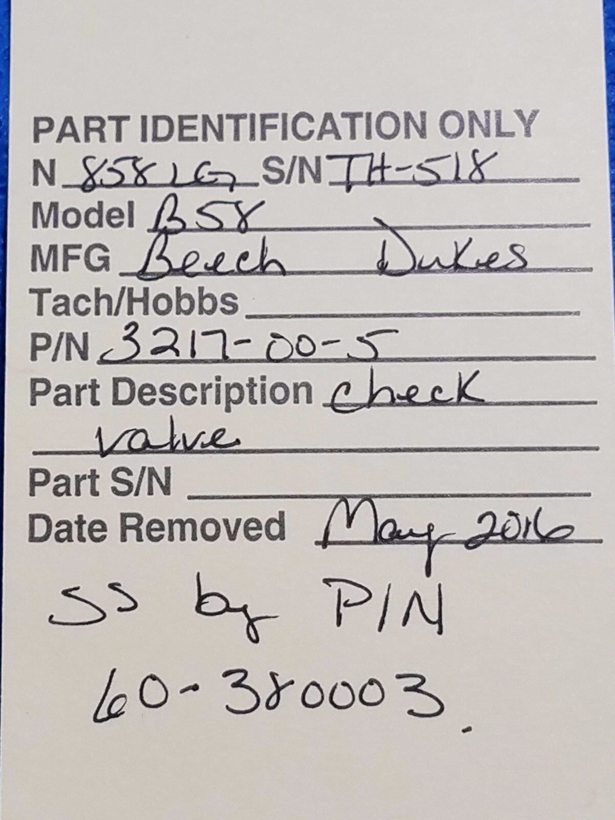 Dukes Check Valve P/N 3217-00-5 & 60-380003 (0616-210)