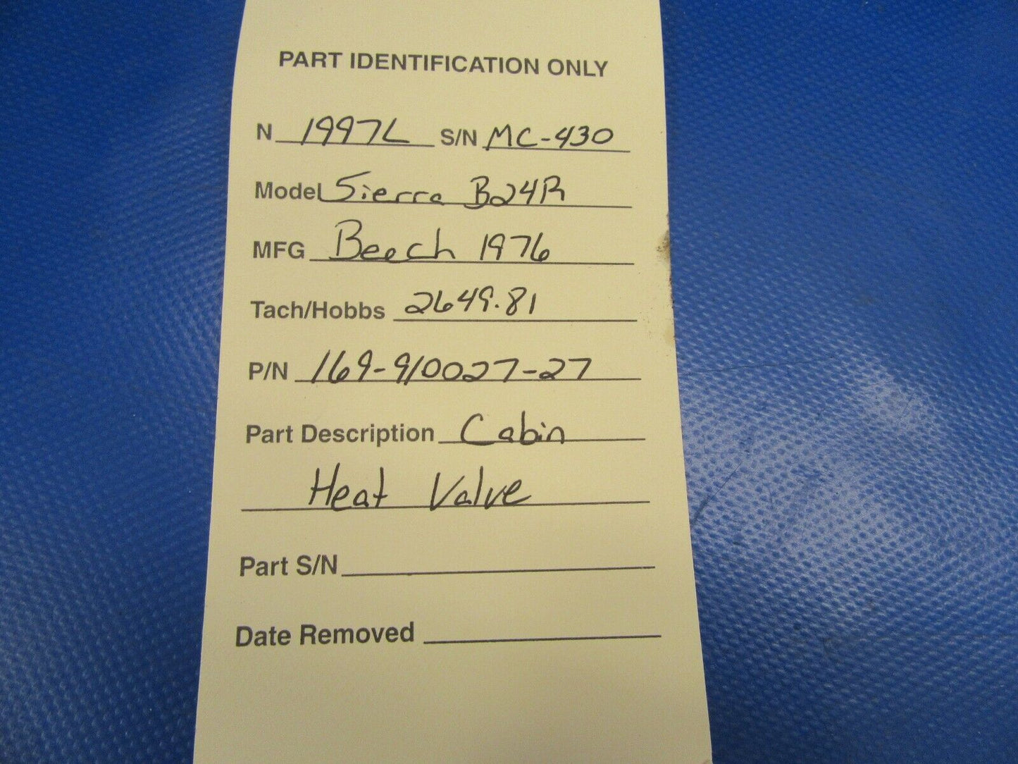 Beech Sierra B-24R Weld Cabin Fresh Air & Heat Valve 169-910058-7 (0719-229)