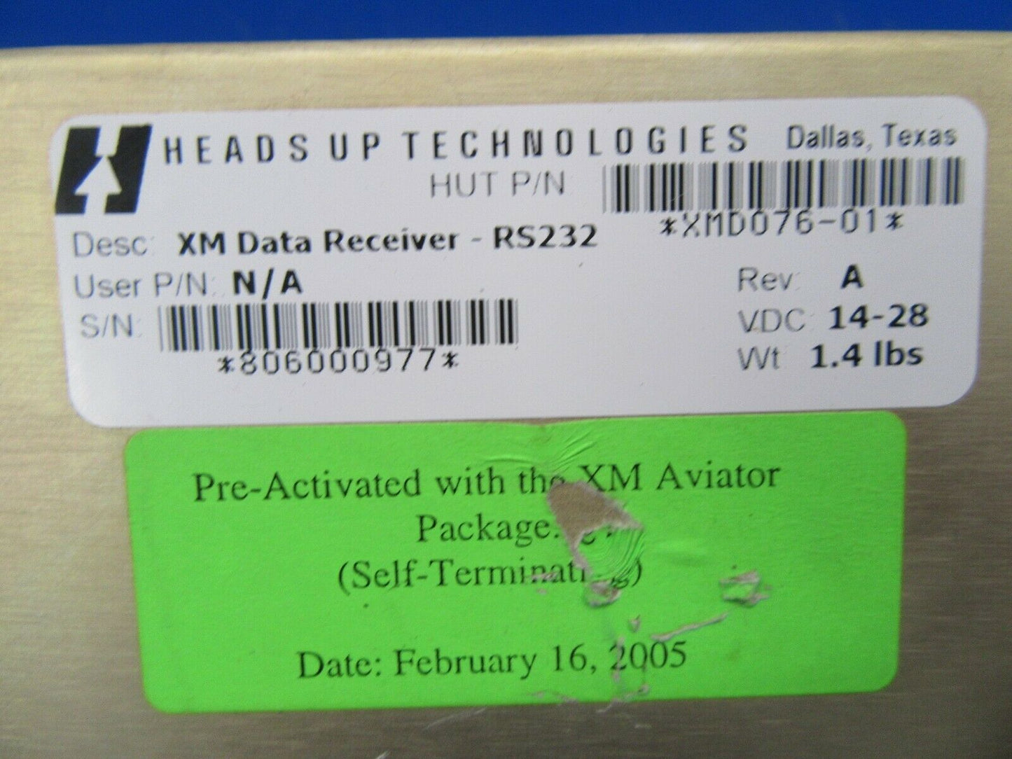 Heads Up Technologies RS232 XM Data Receiver XMD076-01 14V / 28V (1119-40)