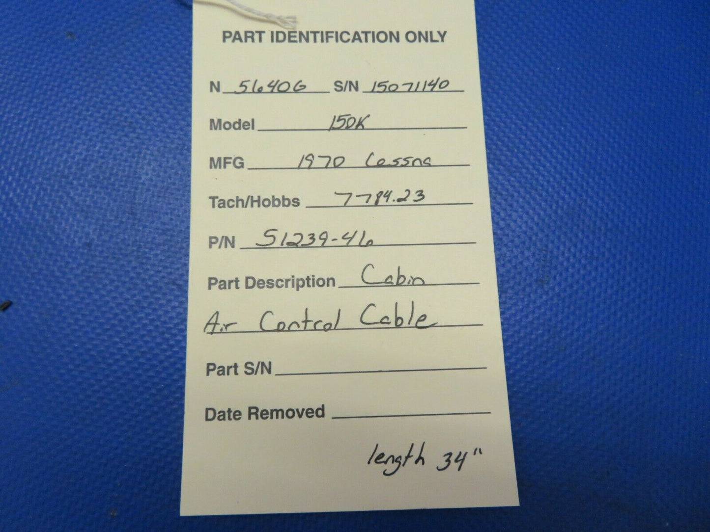 Cessna 150 / 150K Cabin Air Control Cable Length 34" P/N S1239-46 (0721-996)