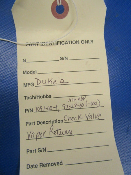 Duke's Check Valve P/N 1091-00-1 & 97328-000 (0219-230)