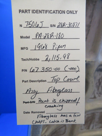 Piper PA-28R-180 Top Cowl Assy Fiberglass P/N 67350-00, 67350-000 (1123-402)