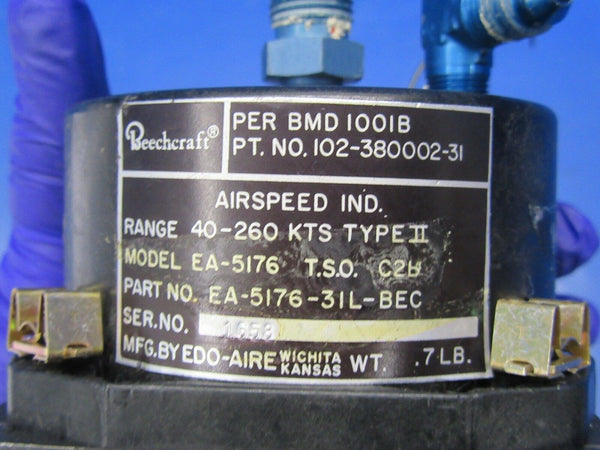 Beech Baron 58P Edo-Aire Airspeed Indicator P/N 102-380002-31 (0218-176)