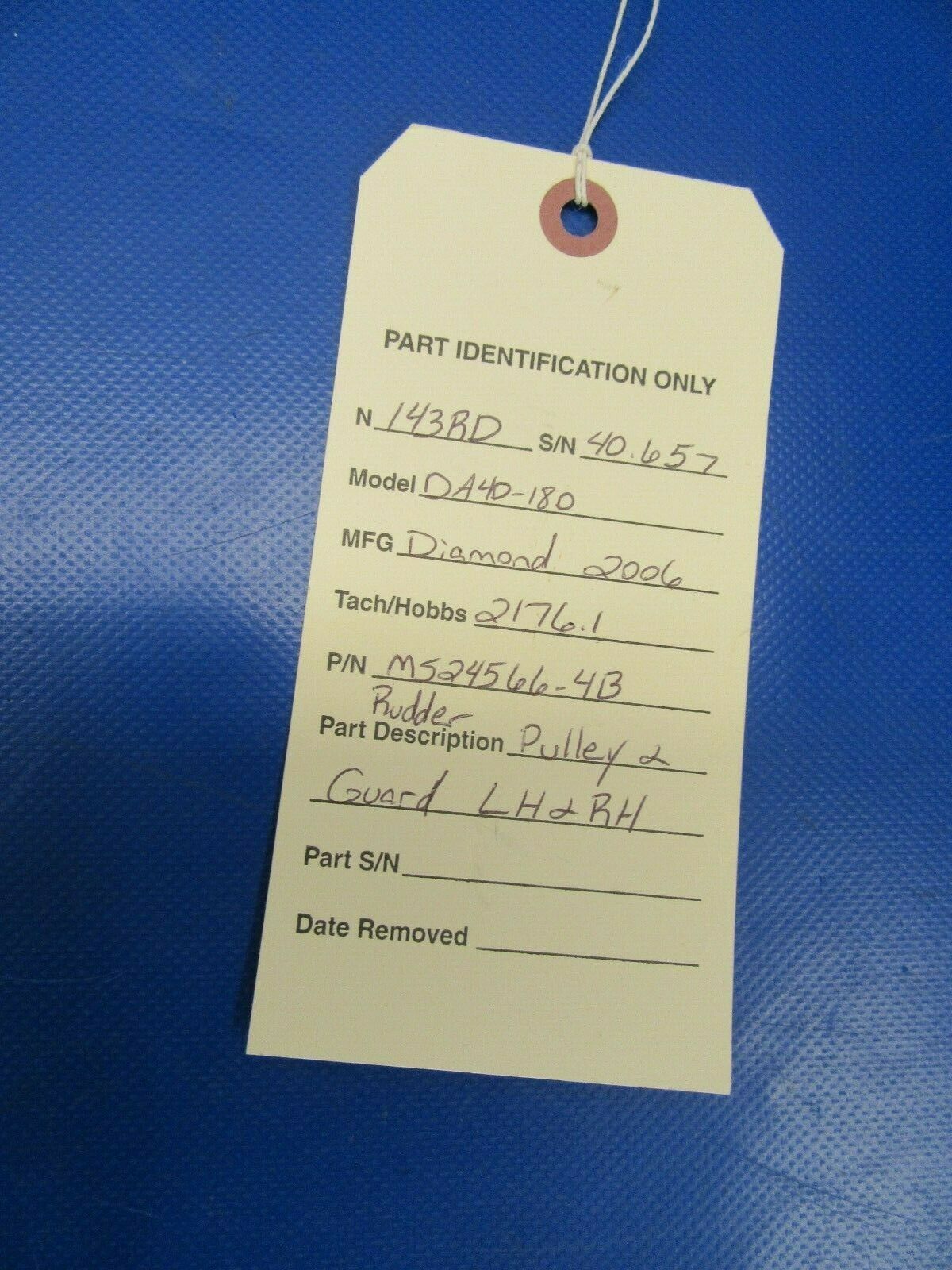 Diamond DA40-180 Rudder Cable Pulley & Guard LH, RH P/N MS24566-43 (0319-340)