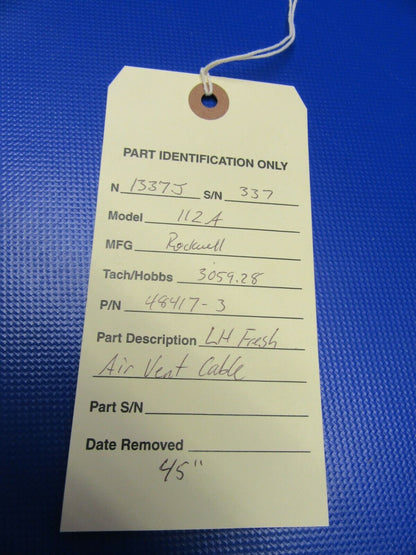 Rockwell 112 / 114 Commander LH Fresh Air Vent Cable P/N 48417-3 (1220-200)