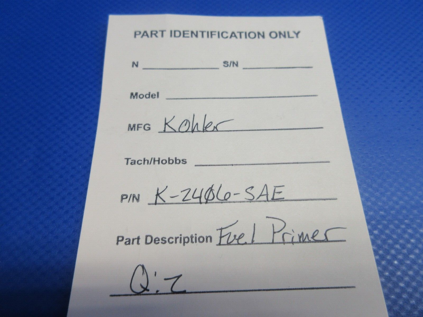 Kohler Fuel Primer P/N K-2406-SAE (0224-1112)